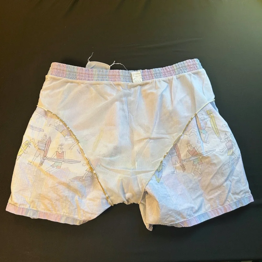 vintage white caps small surfer board short cotton swim trunk elastic drawstring